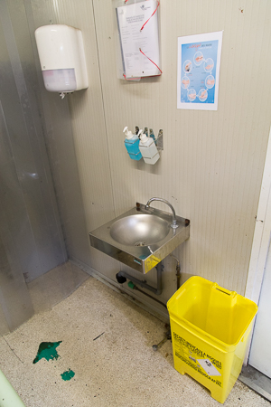 Waste container in the  portacabin