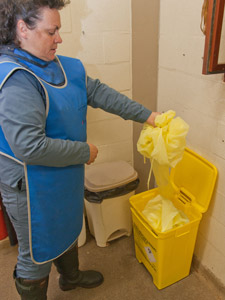 Dispose of the yellow apron in the yellow bin.