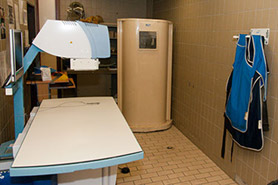 Tablier de plomb dans la salle de radiographie des animaux de compagnie