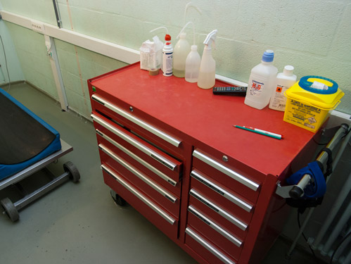 Material available in the ultrasound room for companion animals