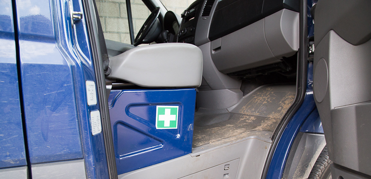 First-aid kit under the passenger seat